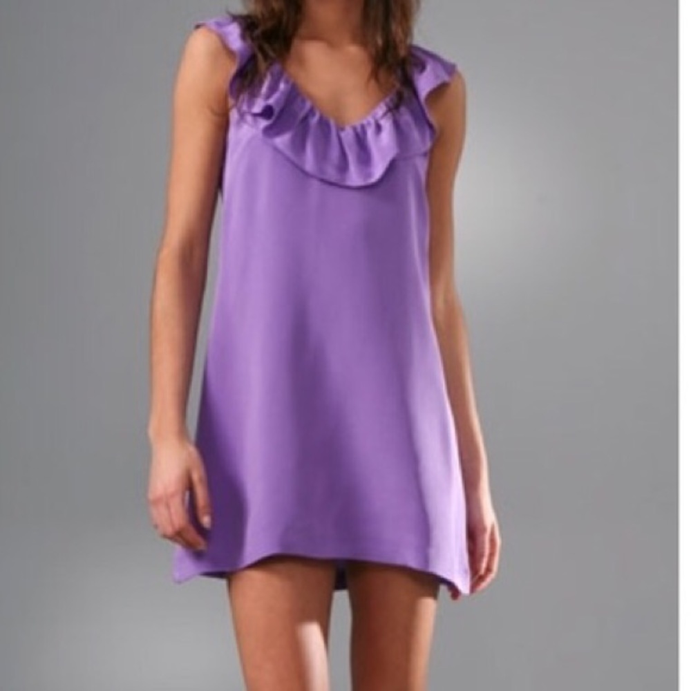 Dark Purple Silk Mini Dress with Ruffle Scoop Neck